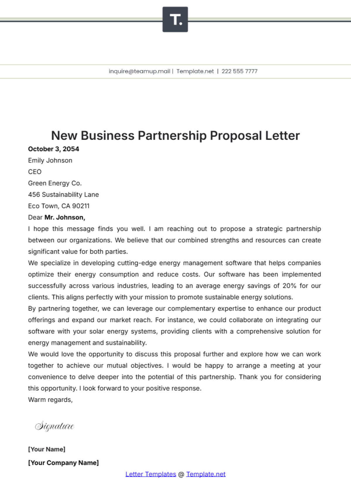 New Business Partnership Proposal Letter Template - Edit Online & Download