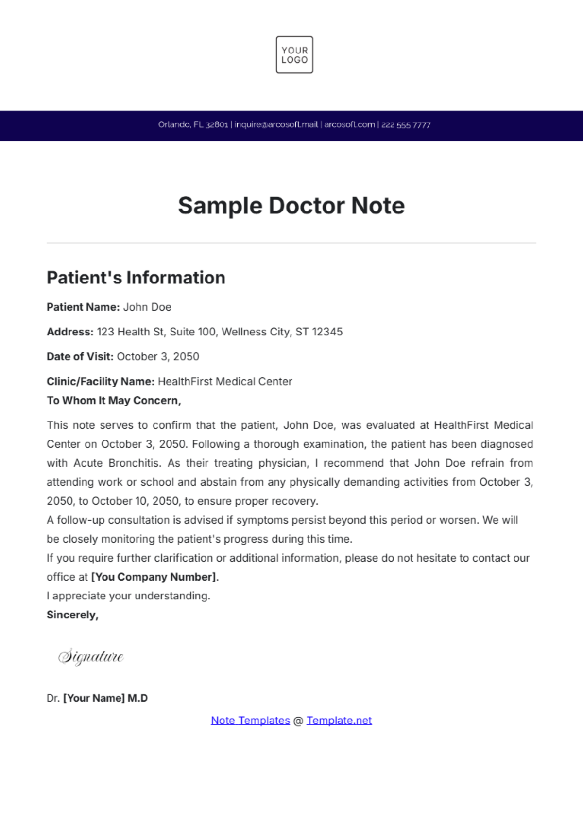 Sample Doctor Note Template - Edit Online & Download