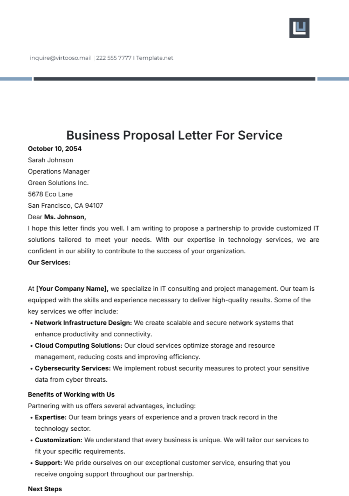 Business Proposal Letter for Services Template - Edit Online & Download