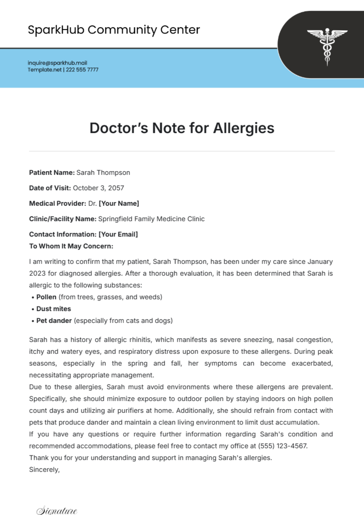 Doctor’s Note for Allergies Template - Edit Online & Download