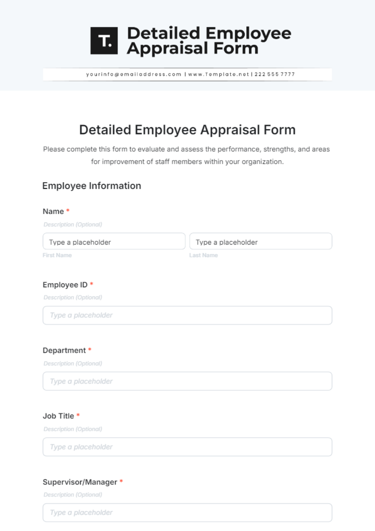 Detailed Employee Appraisal Form Template