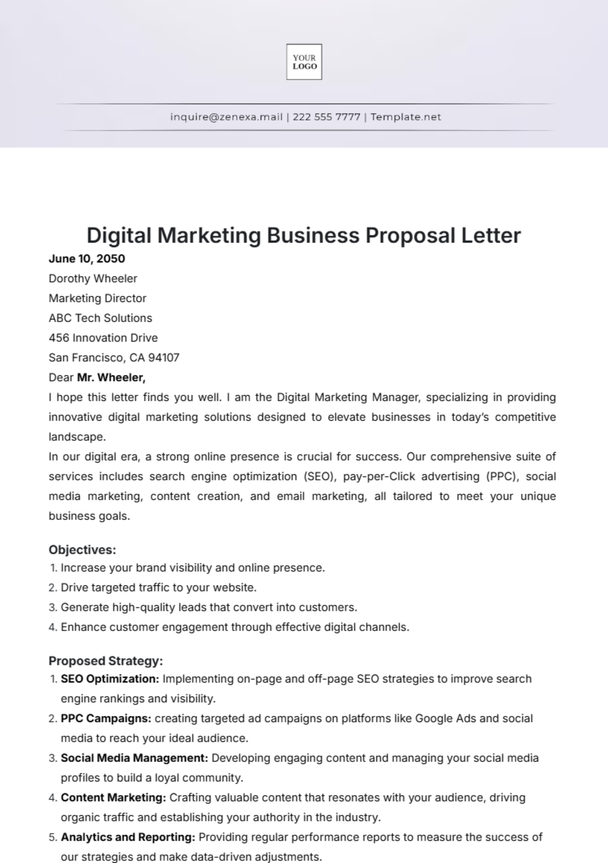 Digital Marketing Business Proposal Letter Template - Edit Online & Download