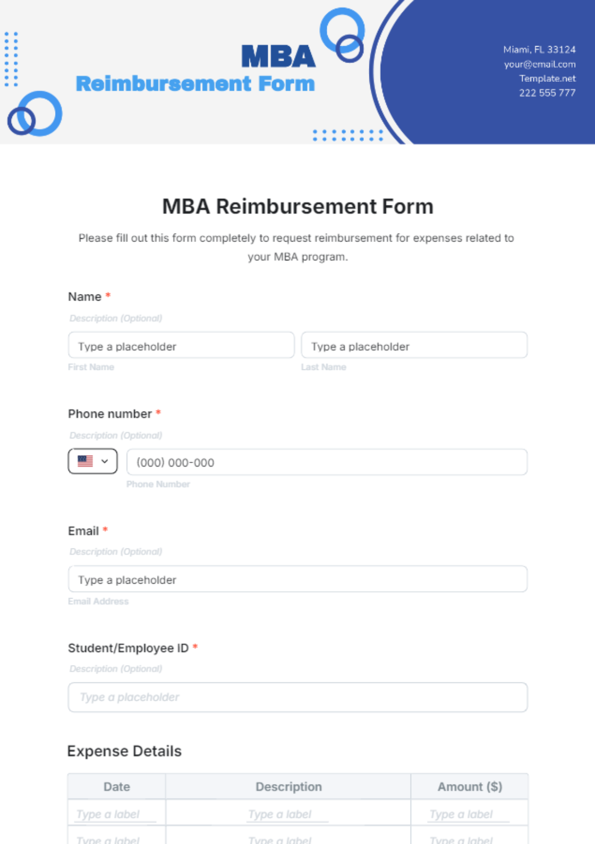 MBA Reimbursement Form Template - Edit Online & Download