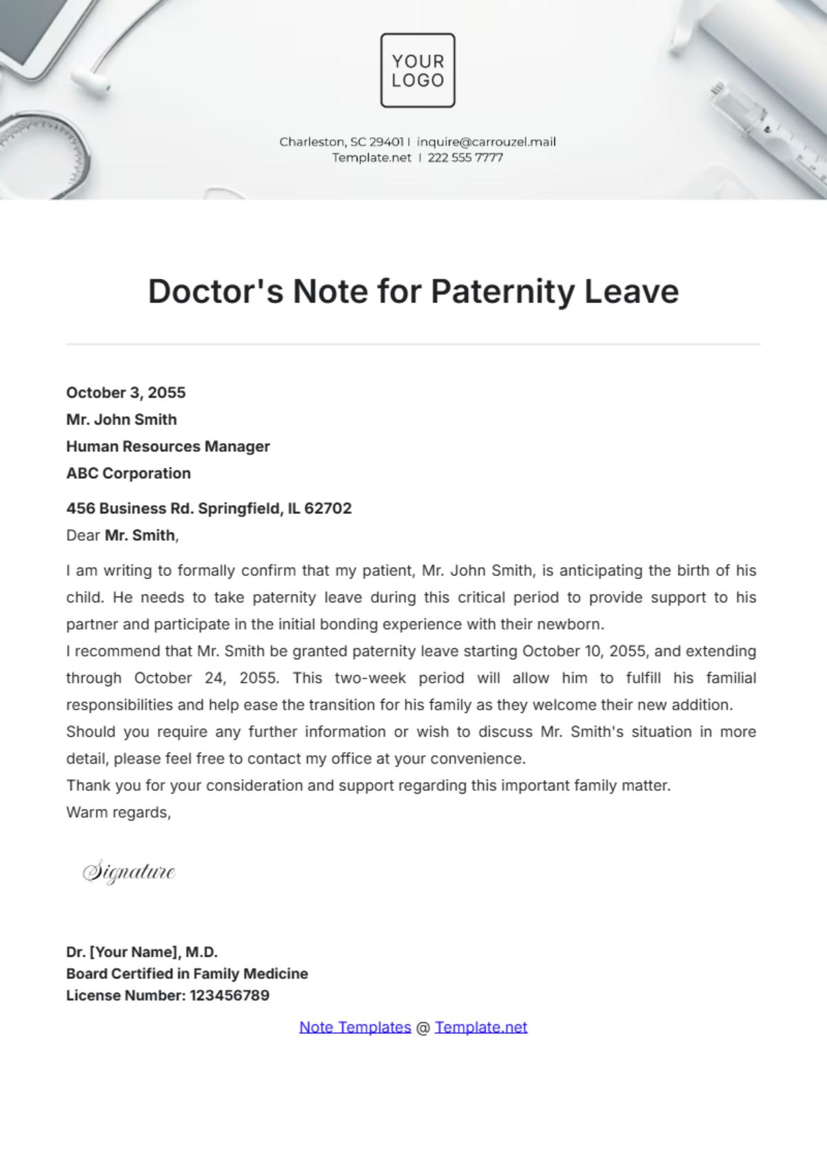 Doctor’s Note for Paternity Leave Template - Edit Online & Download