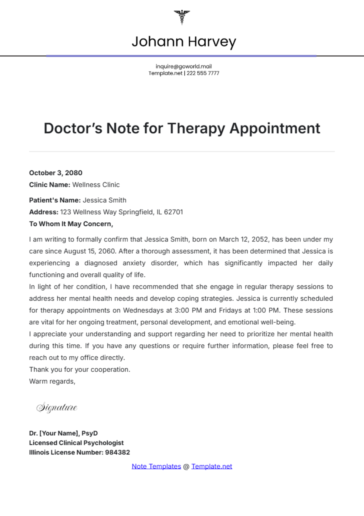 Doctor’s Note for Therapy Appointment Template - Edit Online & Download