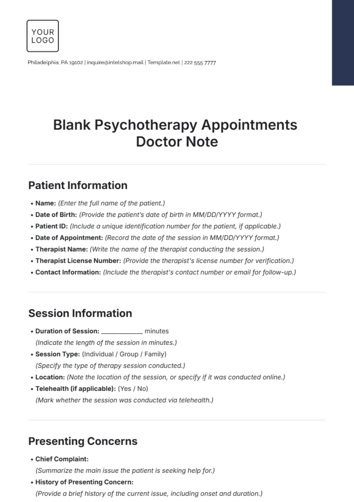 Blank Psychotherapy Appointments Doctor Note Template - Edit Online & Download