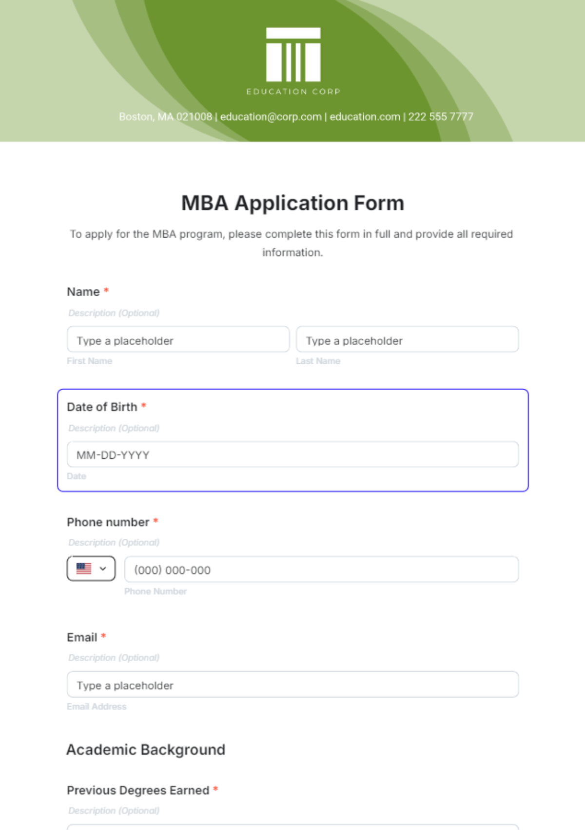 MBA Application Form Template - Edit Online & Download