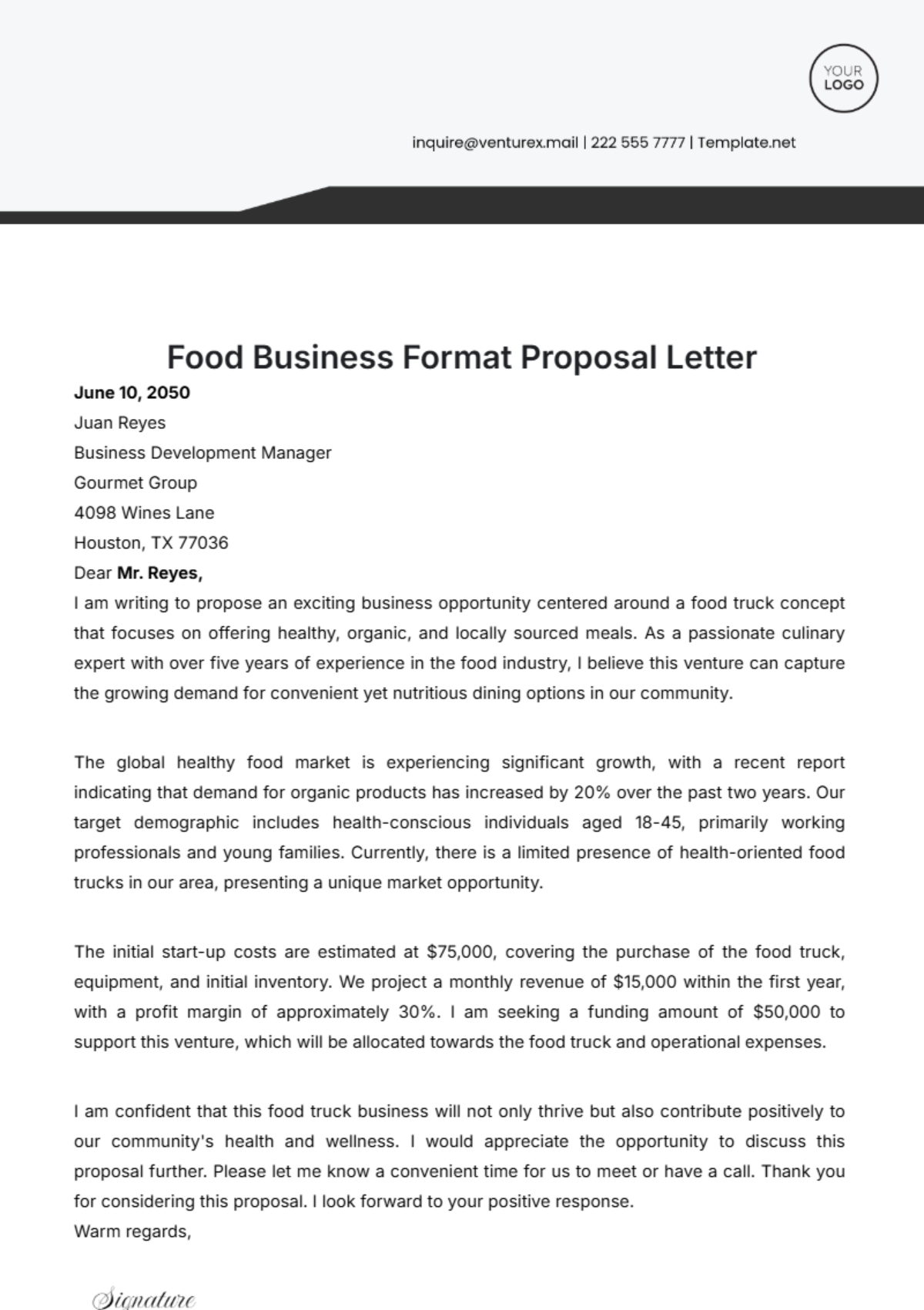 Free Food Letter Templates Editable And Printable