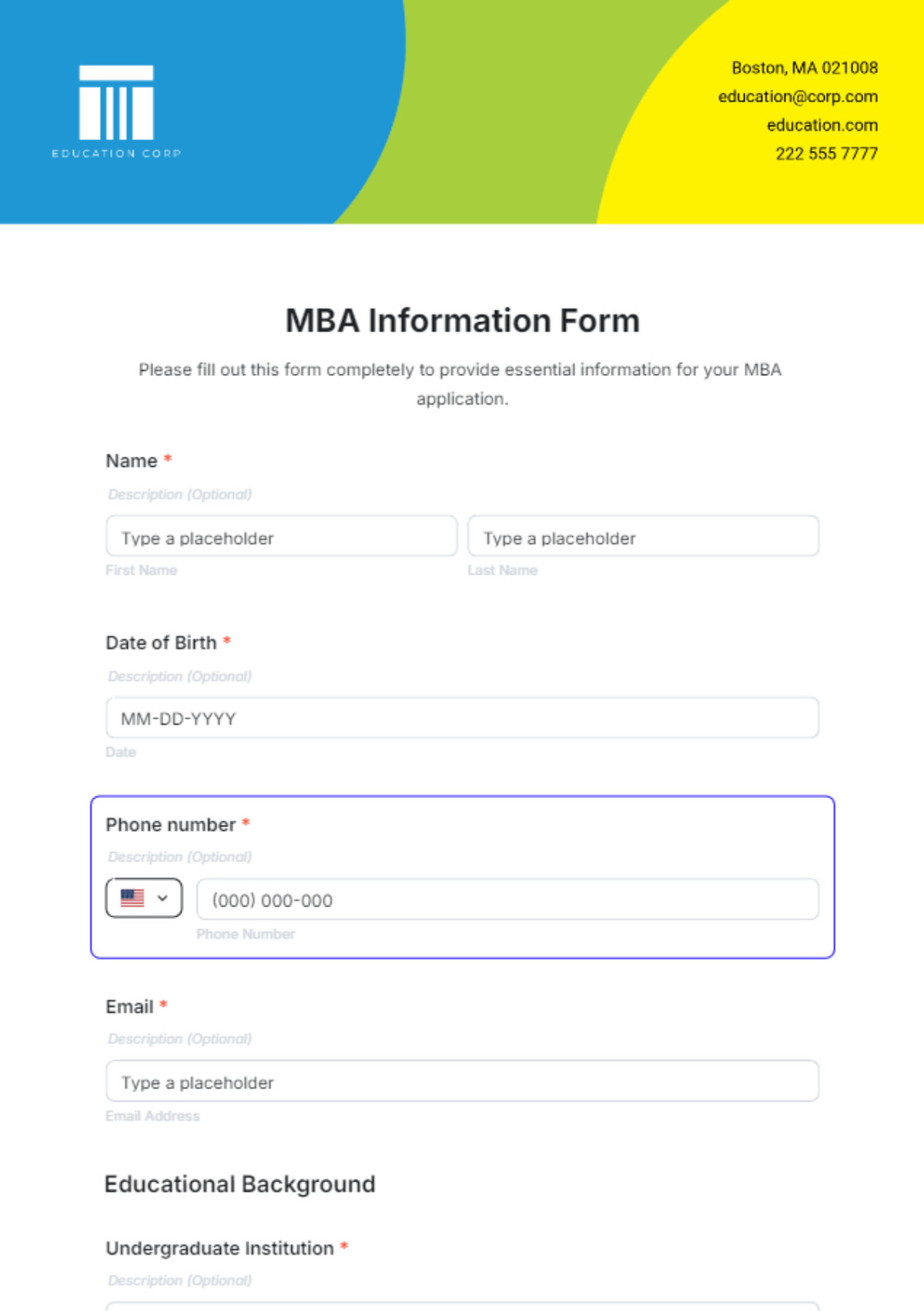 MBA Information Form Template - Edit Online & Download