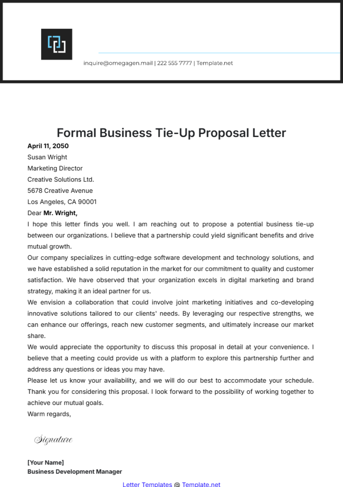 Formal Business Tie-Up Proposal Letter Template - Edit Online & Download