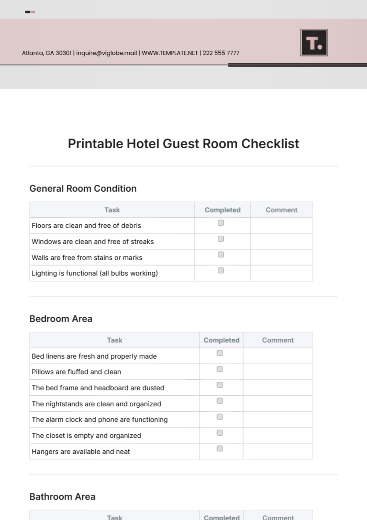 Printable Hotel Guest Room Checklist Template - Edit Online & Download