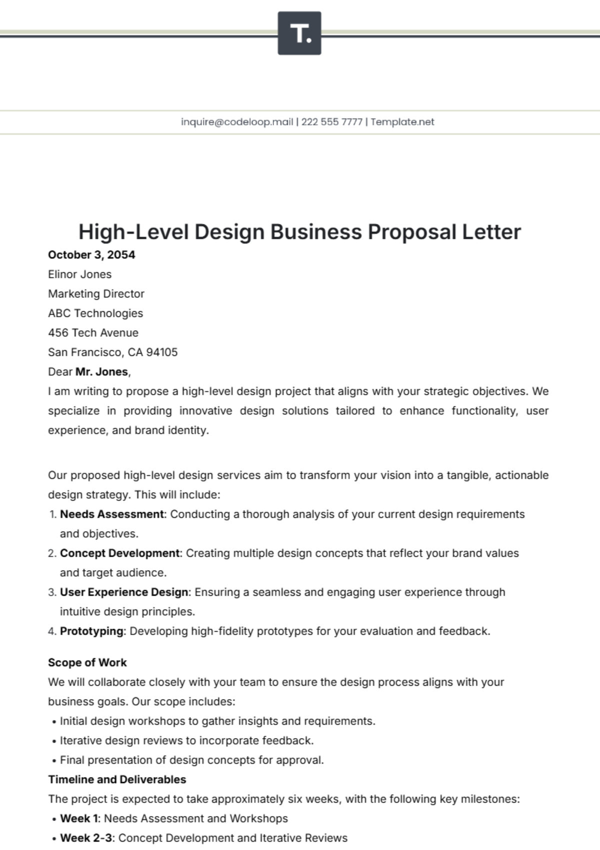 High-Level Design  Business Proposal Letter Template - Edit Online & Download