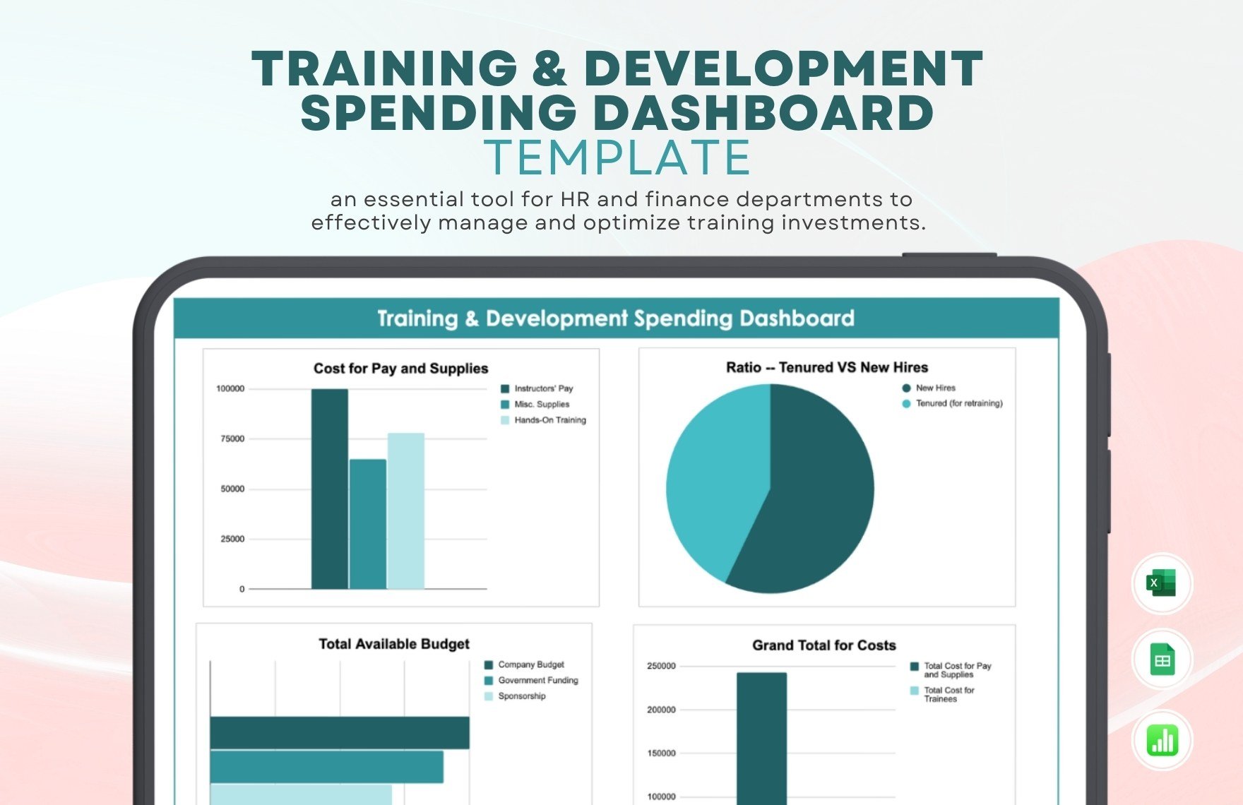 Training & Development Spending Dashboard template in Excel, Google Sheets, Apple Numbers