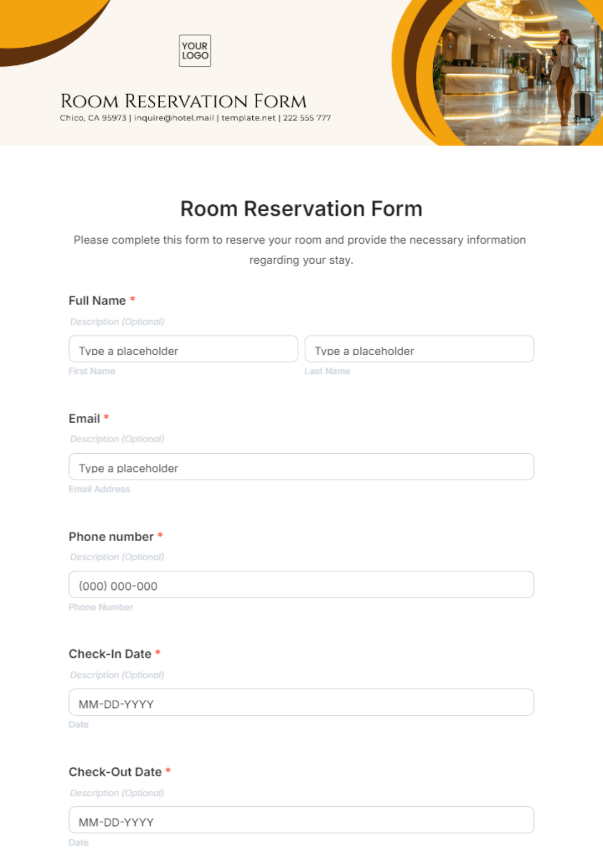 Room Reservation Form Template - Edit Online & Download