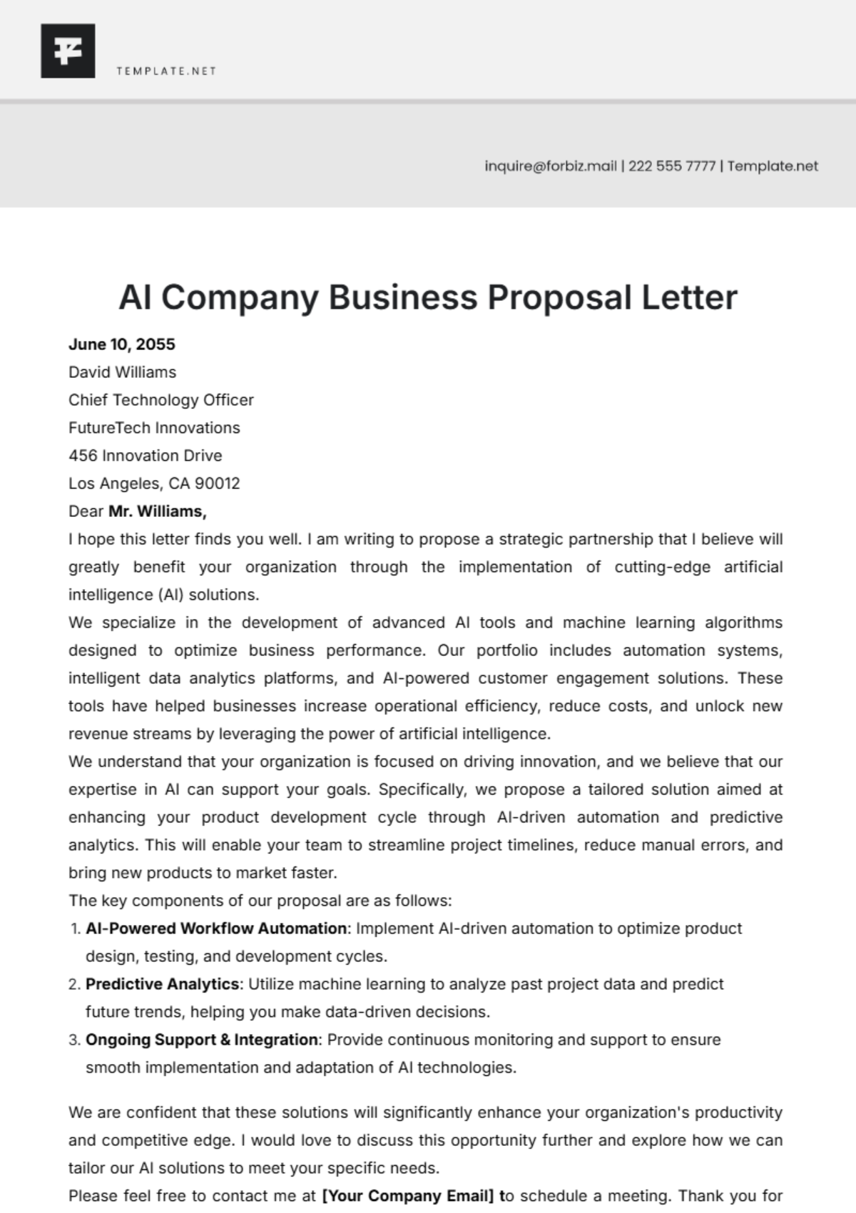 AI Company Business Proposal Letter Template - Edit Online & Download