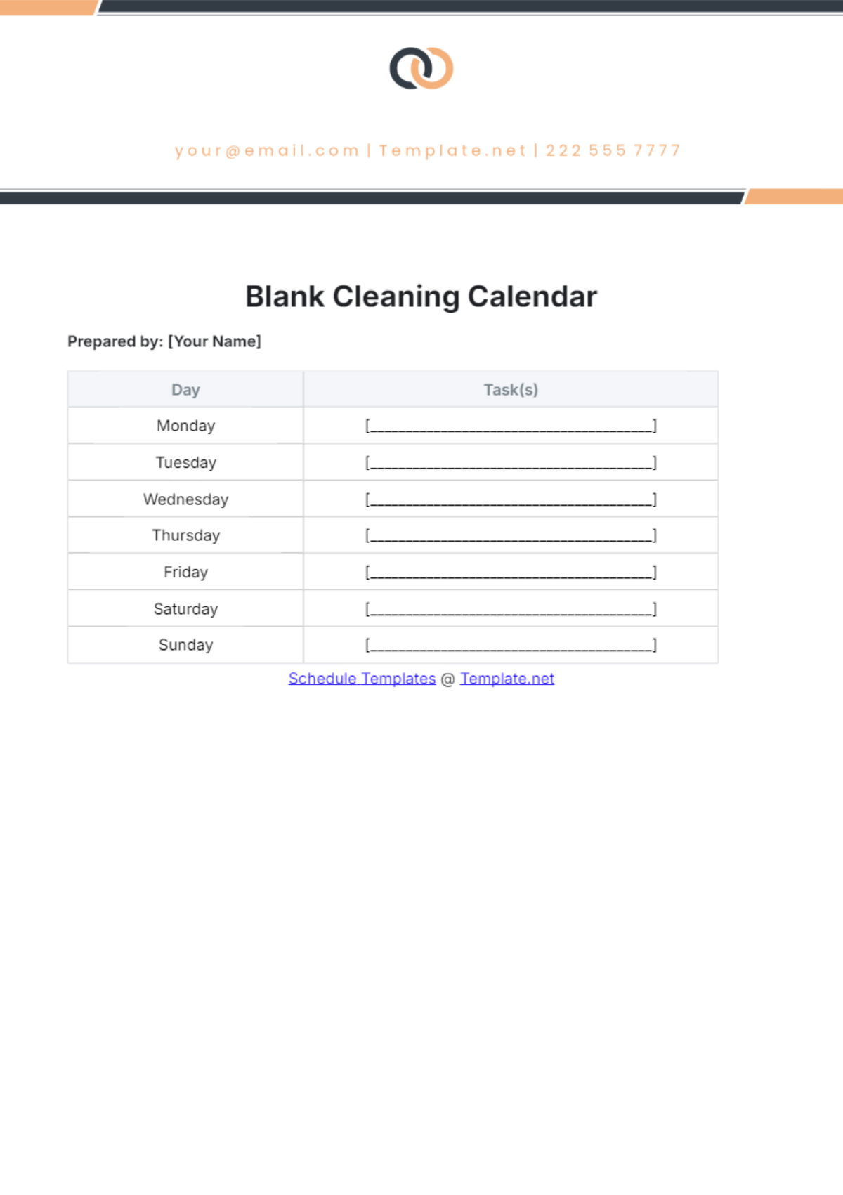 Blank Cleaning Calendar Template - Edit Online & Download