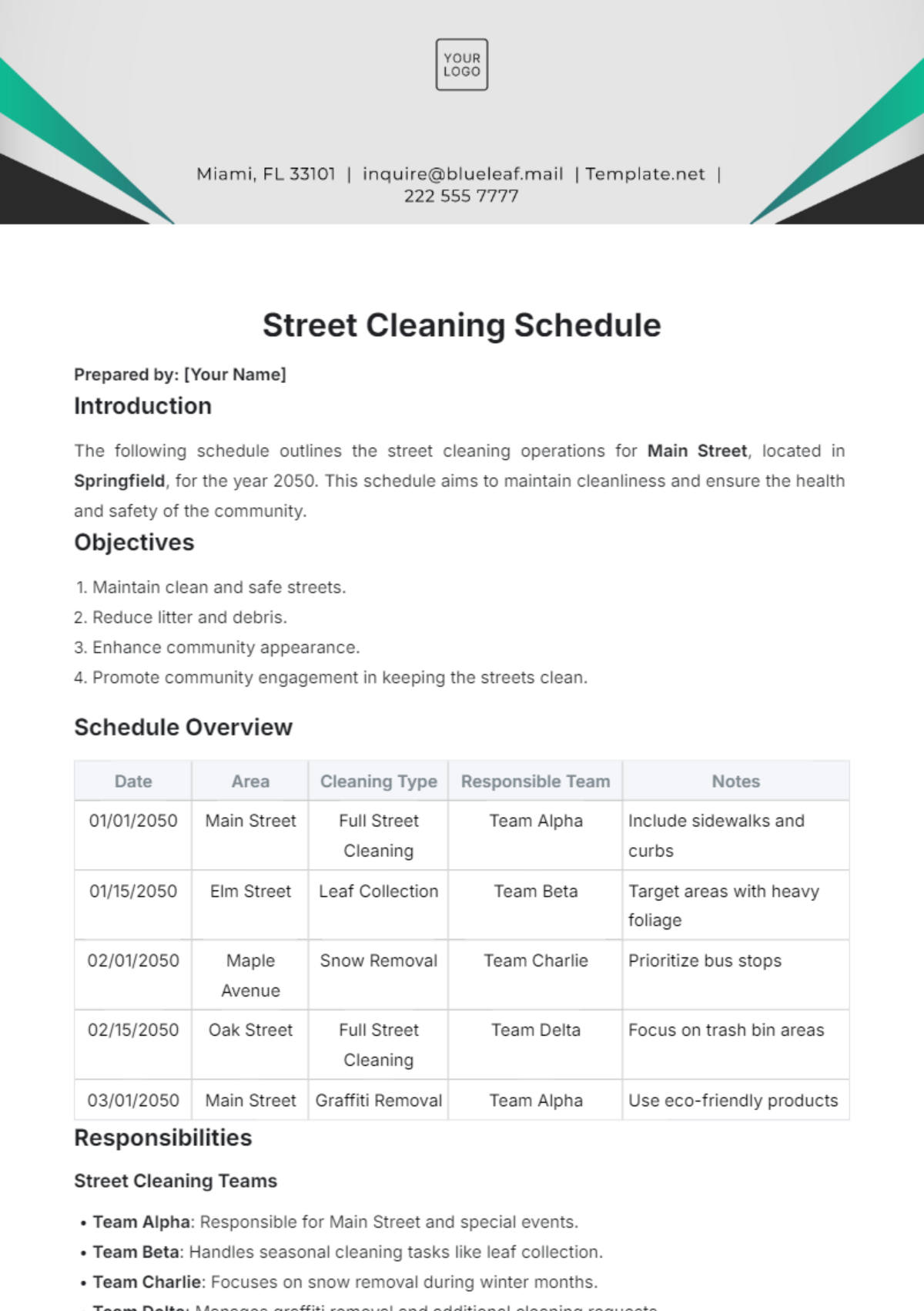 Street Cleaning Schedule Template - Edit Online & Download