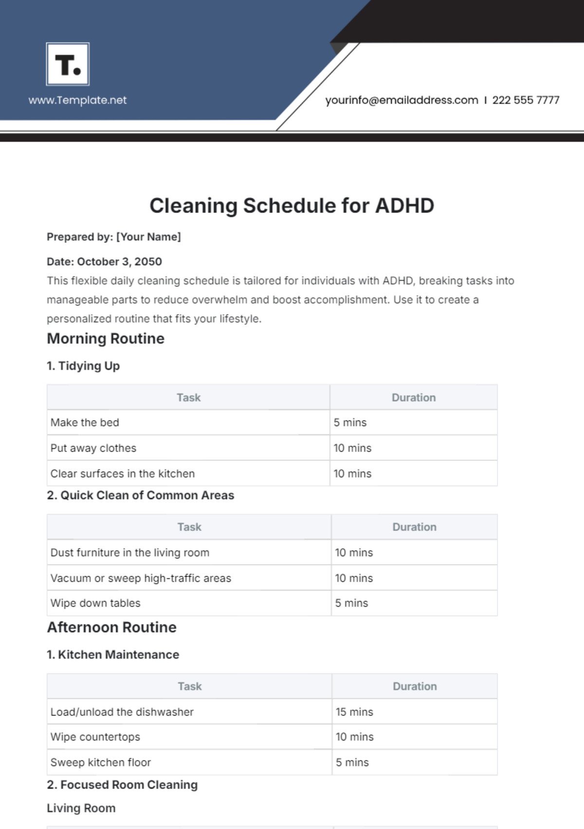 Cleaning Schedule for ADHD Template - Edit Online & Download