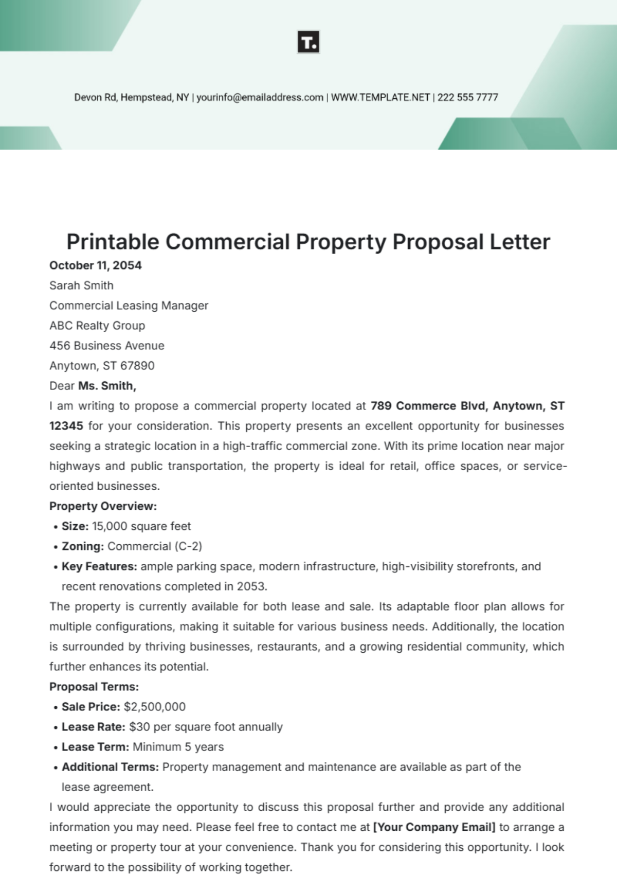 Printable Commercial Property Proposal Letter  Template - Edit Online & Download