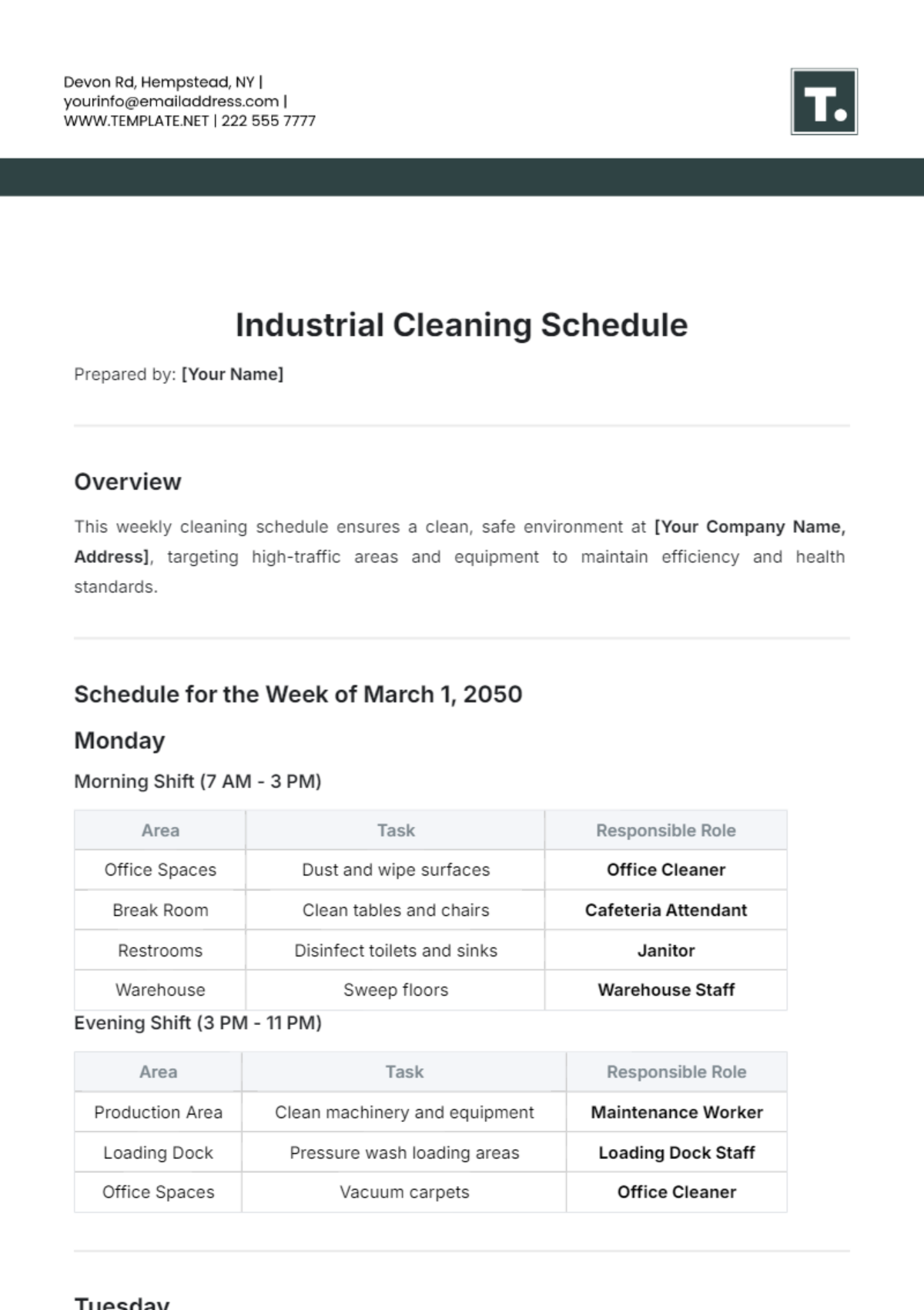 Industrial Cleaning Schedule Template - Edit Online & Download