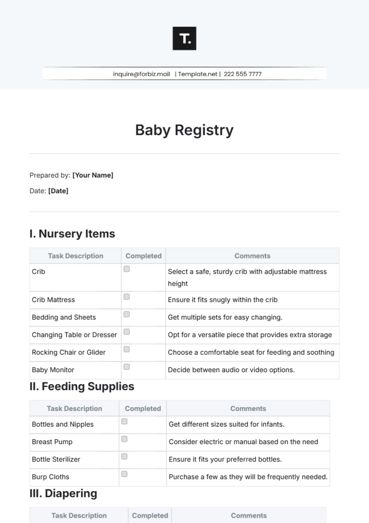 Baby Registry Template - Edit Online & Download