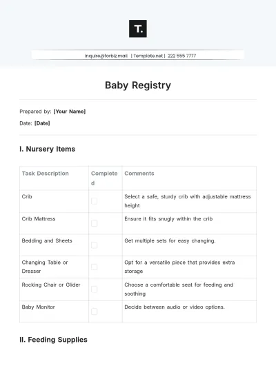 Free Baby Registry Template to Edit Online
