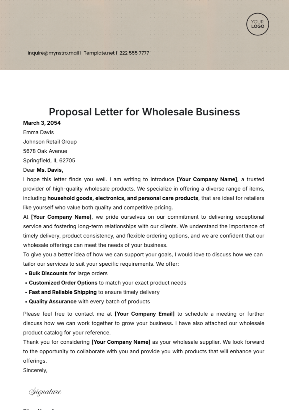 Proposal Letter for Wholesale Business Template - Edit Online & Download