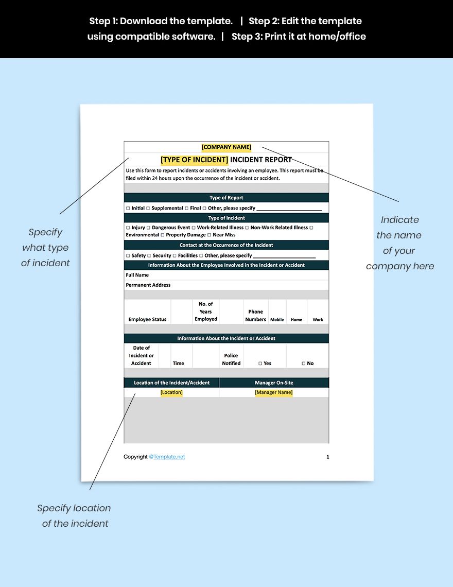 Sample Construction Incident Report Template