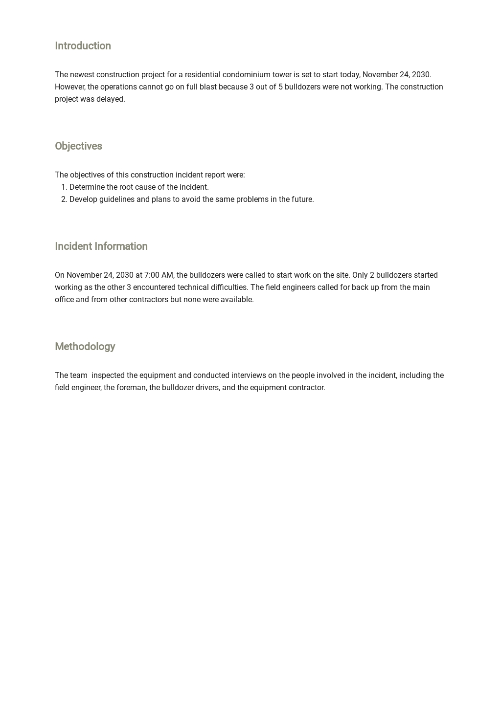 Blank Construction Incident Report Template [Free PDF] - Word | Apple ...