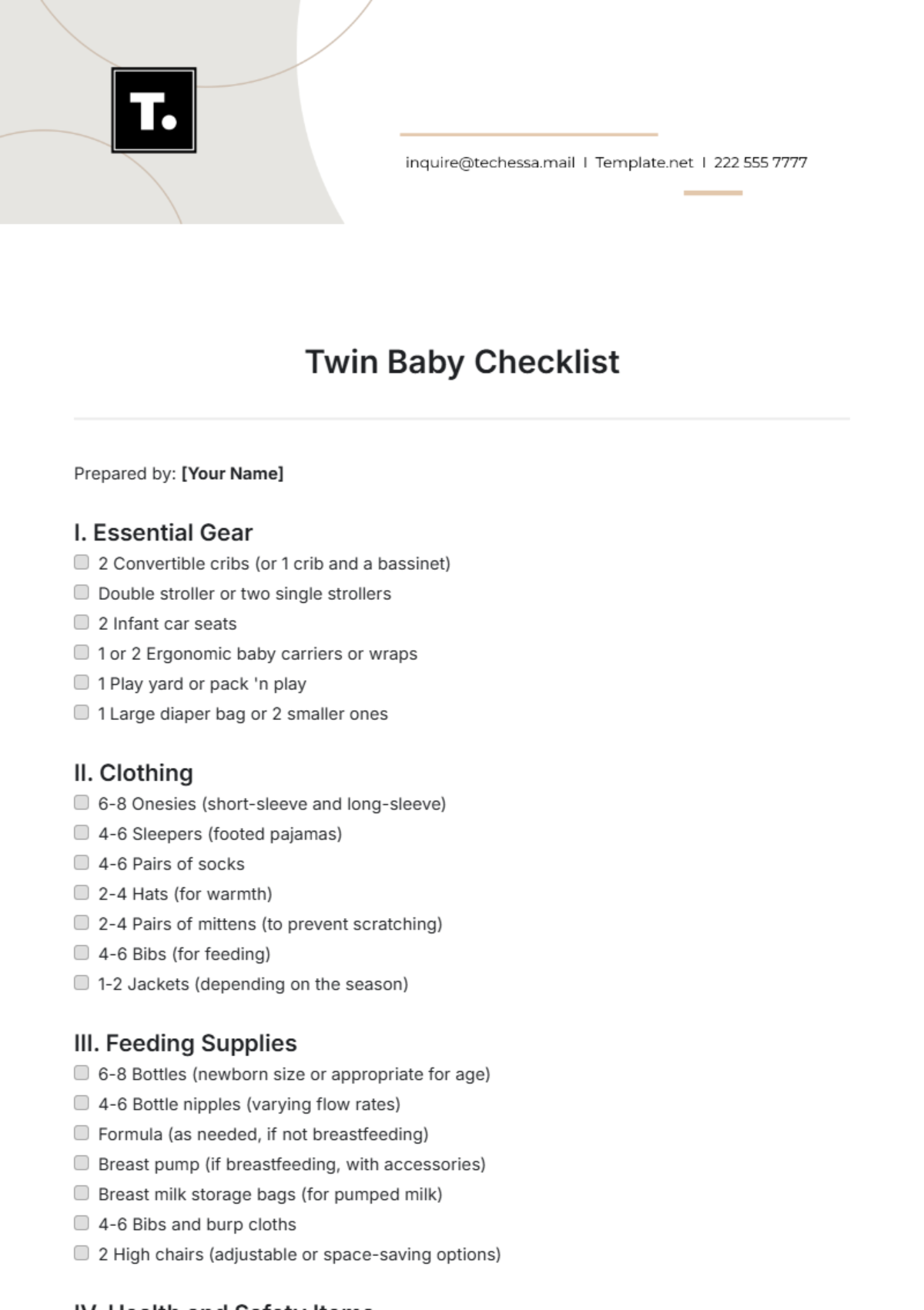 Twin Baby Checklist Template - Edit Online & Download