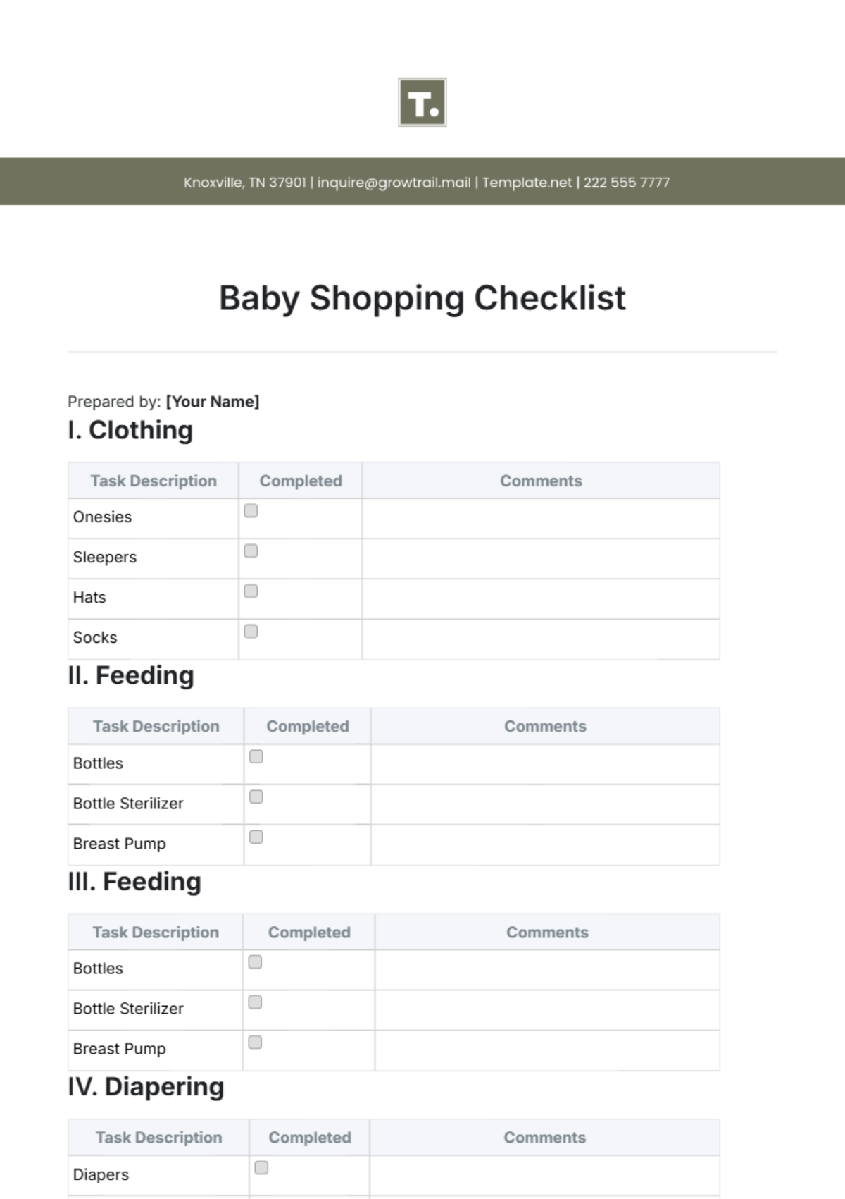 Baby Shopping Checklist Template - Edit Online & Download