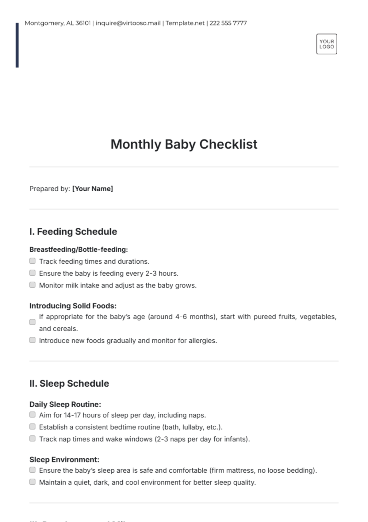 Monthly Baby Checklist Template - Edit Online & Download