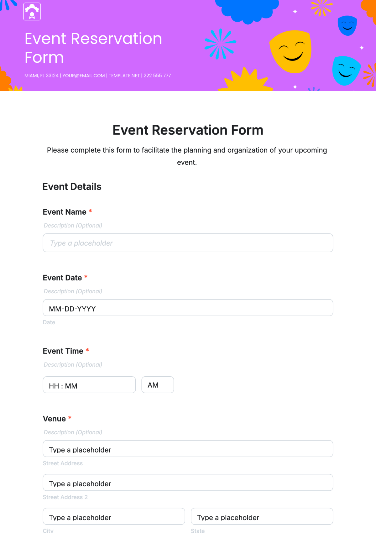 Event Reservation Form Template - Edit Online & Download