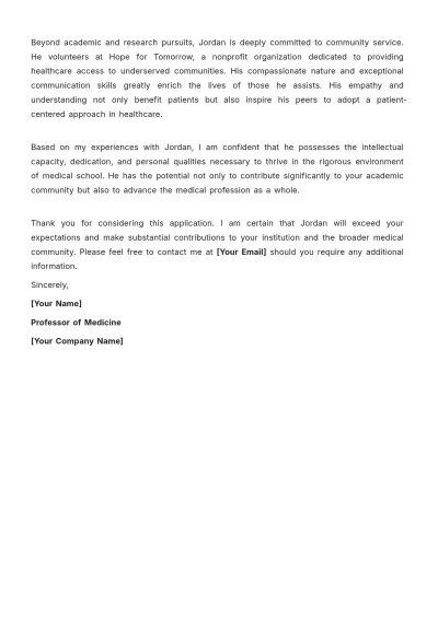 Free Recommendation Letter for Medical School Template to Edit Online
