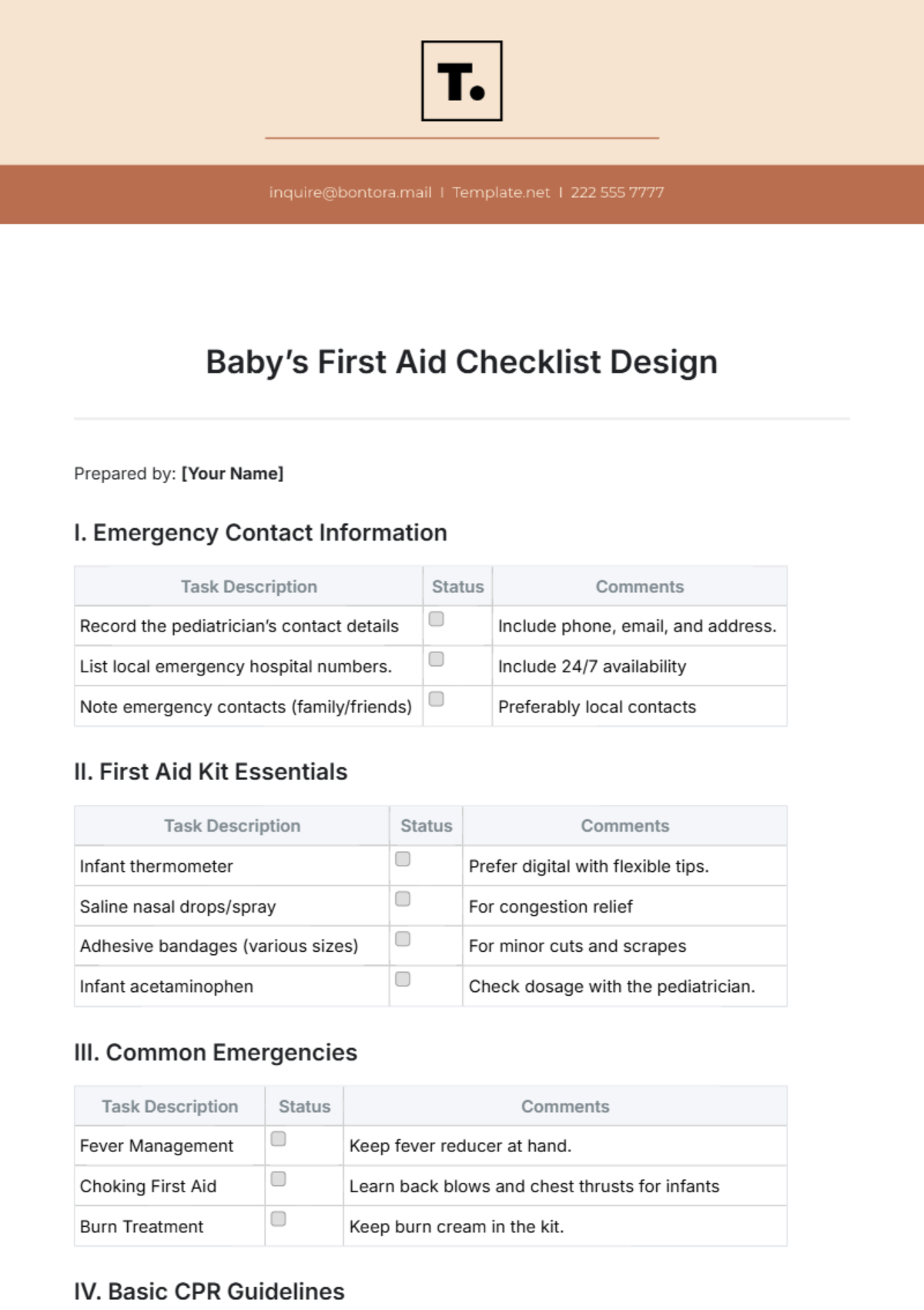 Baby’s First Aid Checklist Design Template - Edit Online & Download