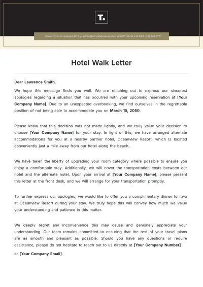 Free Hotel Walk Letter Template to Edit Online