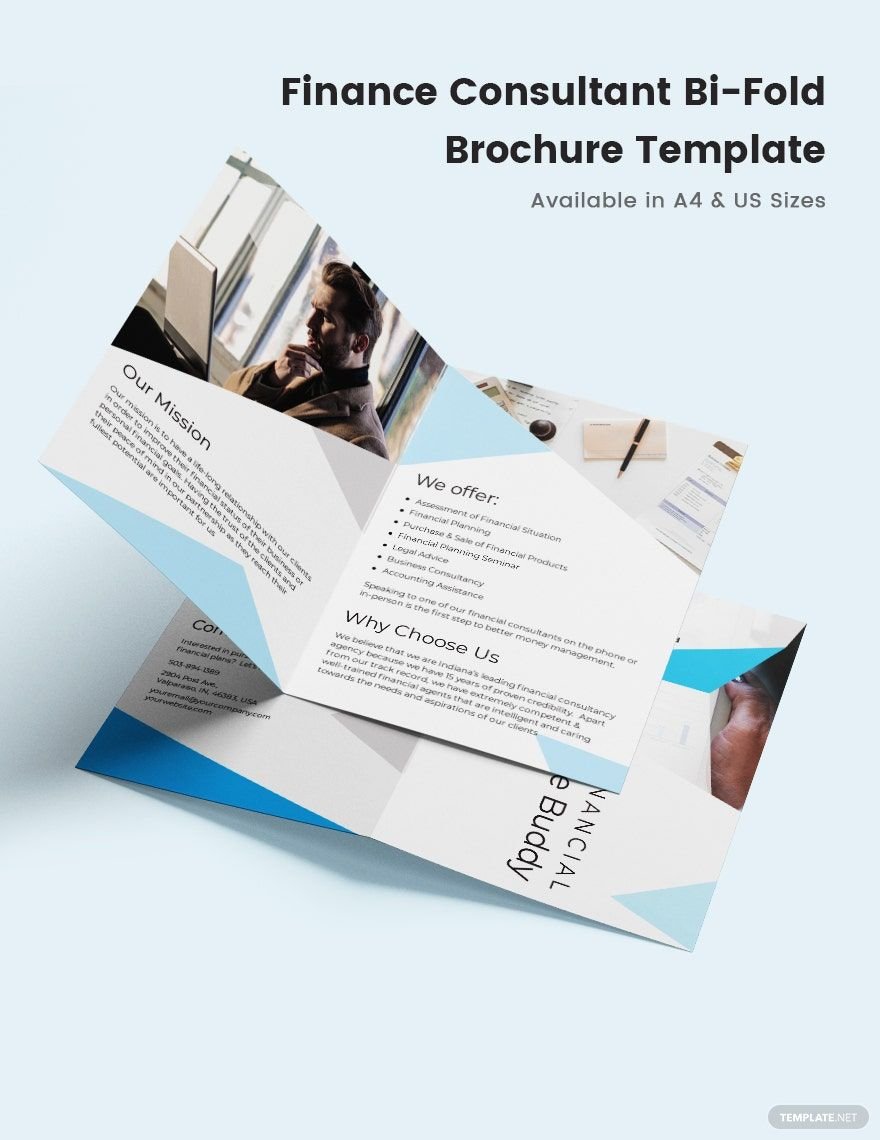 Finance Consultant Bi-Fold Brochure Template in Word, Google Docs, Illustrator, PSD, Apple Pages, Publisher, InDesign