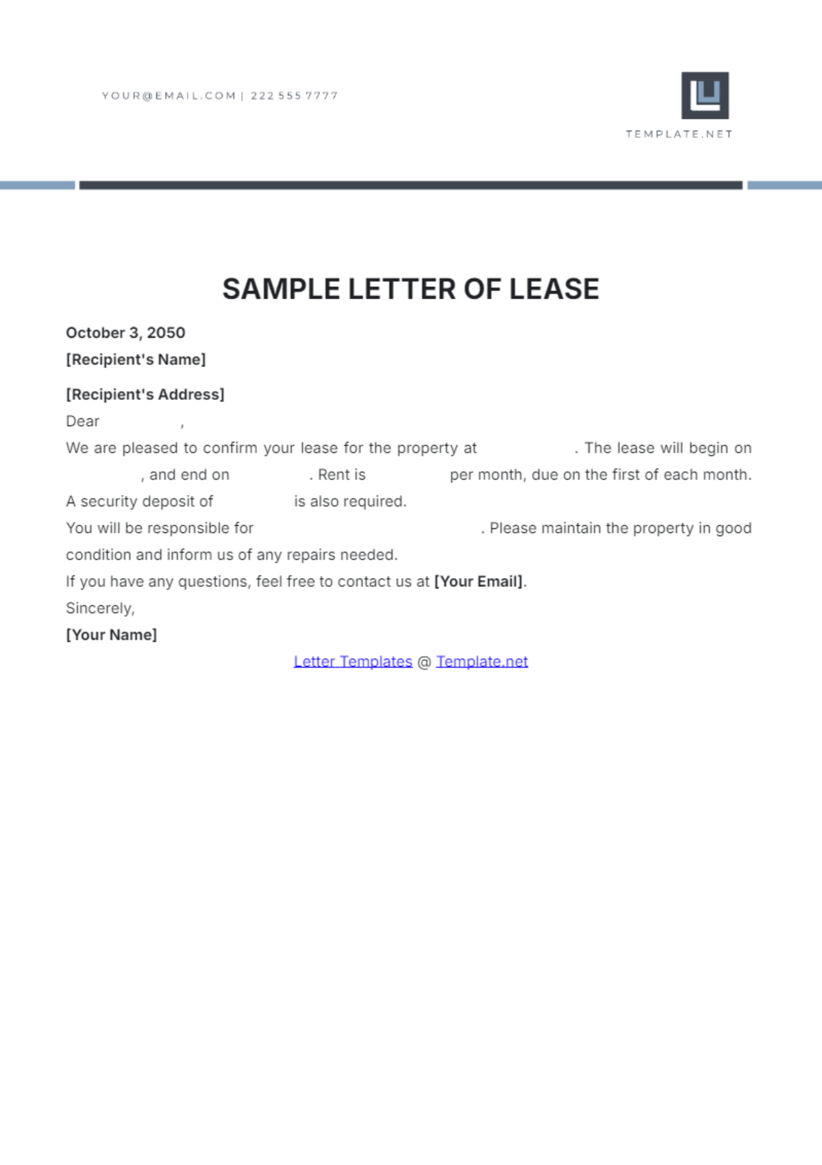 Sample Letter of Lease Template - Edit Online & Download