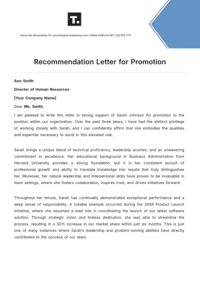 Free Recommendation Letter for Promotion Template to Edit Online
