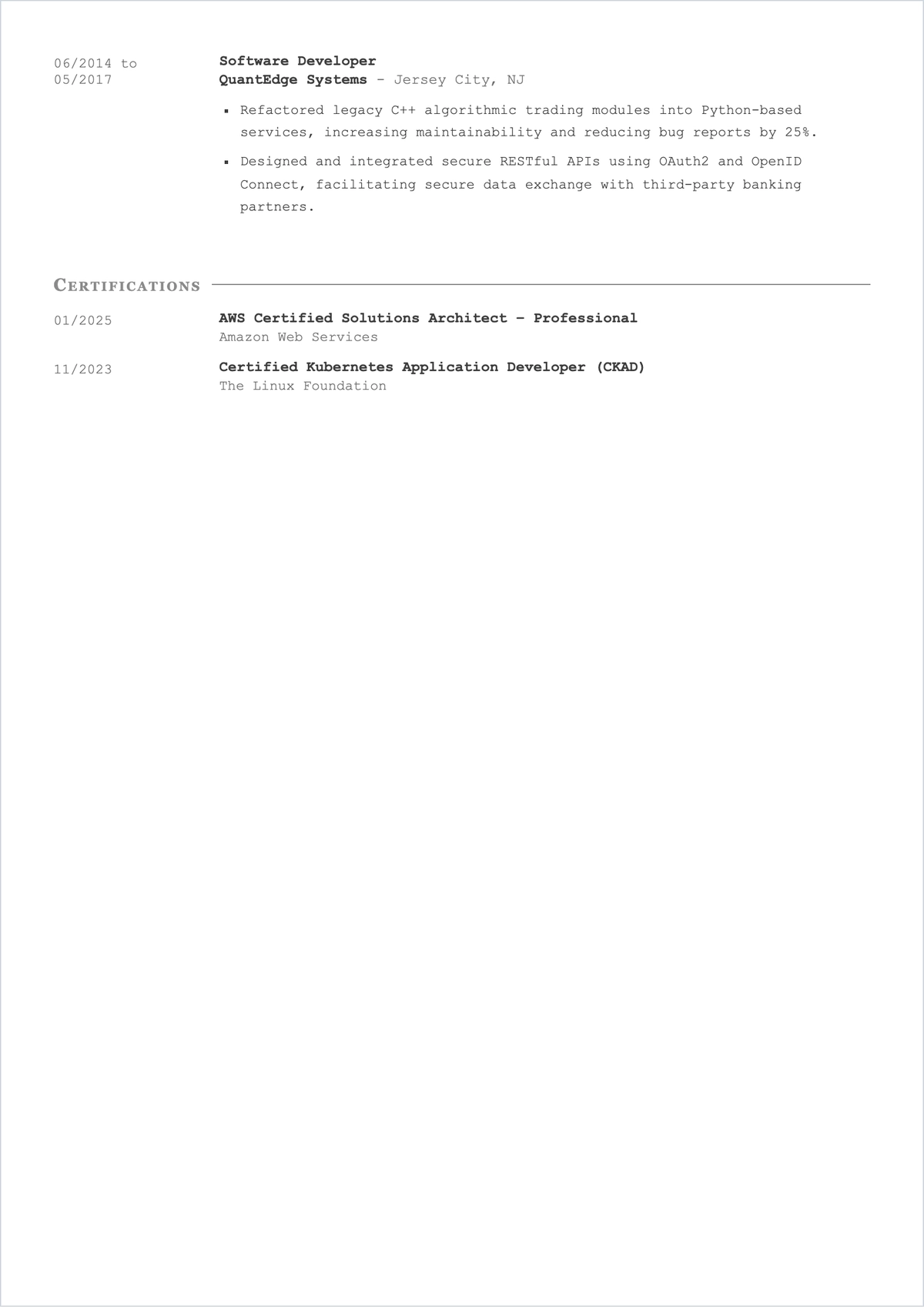 Free Senior Programmer ATS Resume Template, AI Resume Builder