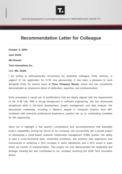 Free Recommendation Letter for Colleague Template to Edit Online