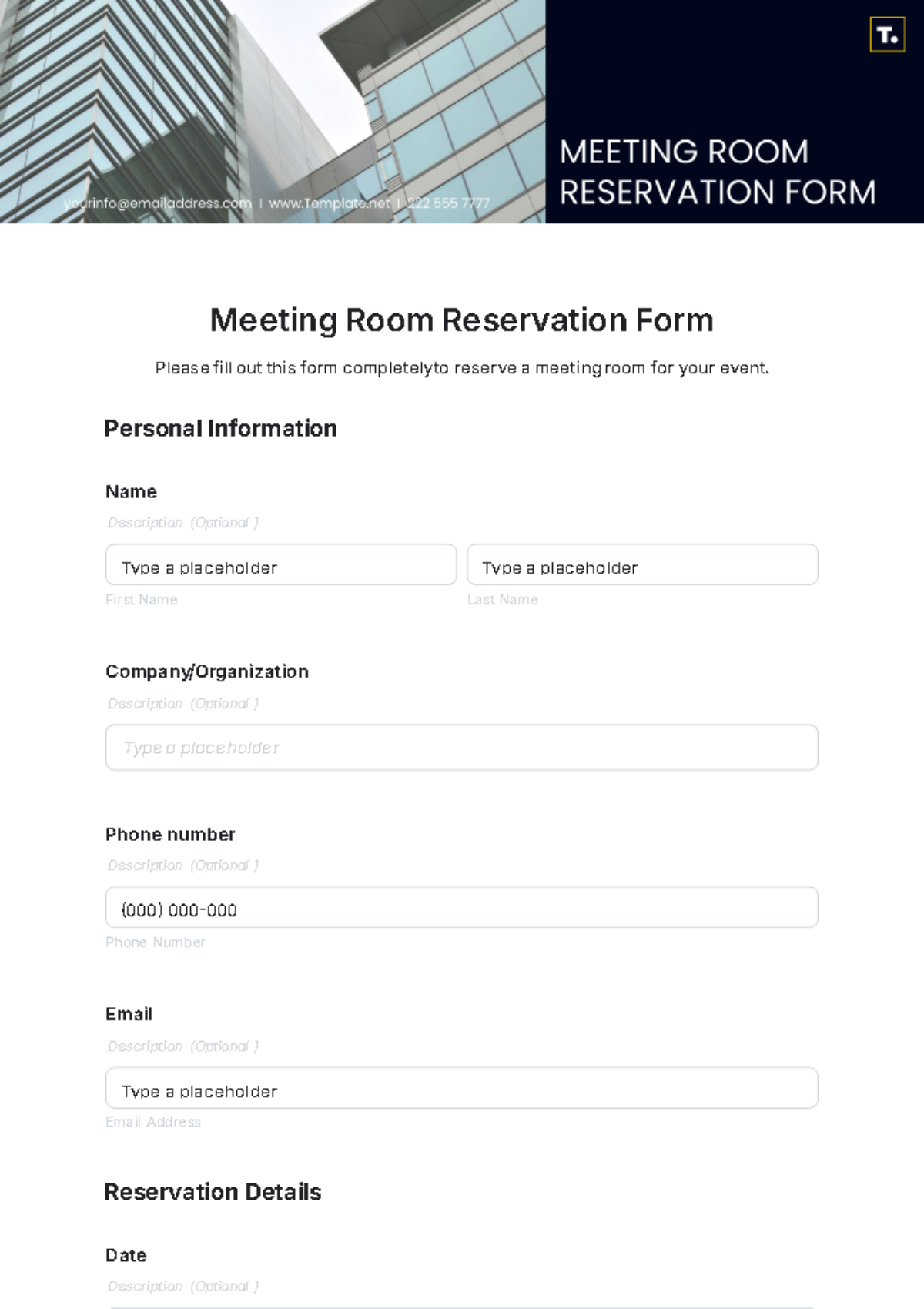 Meeting Room Reservation Form Template - Edit Online & Download