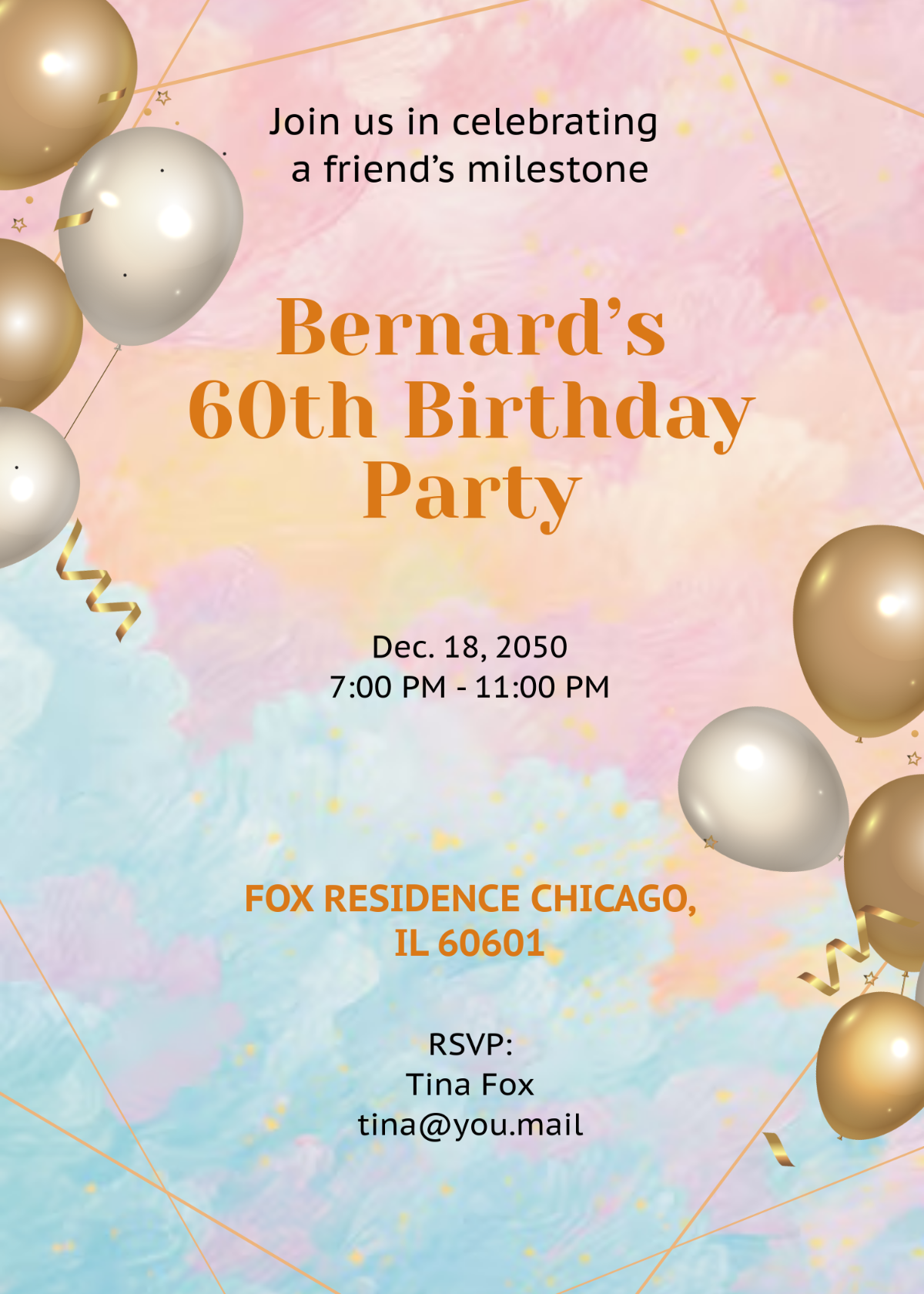 Colorful 60th Birthday Invitation Template - Edit Online | Template.net