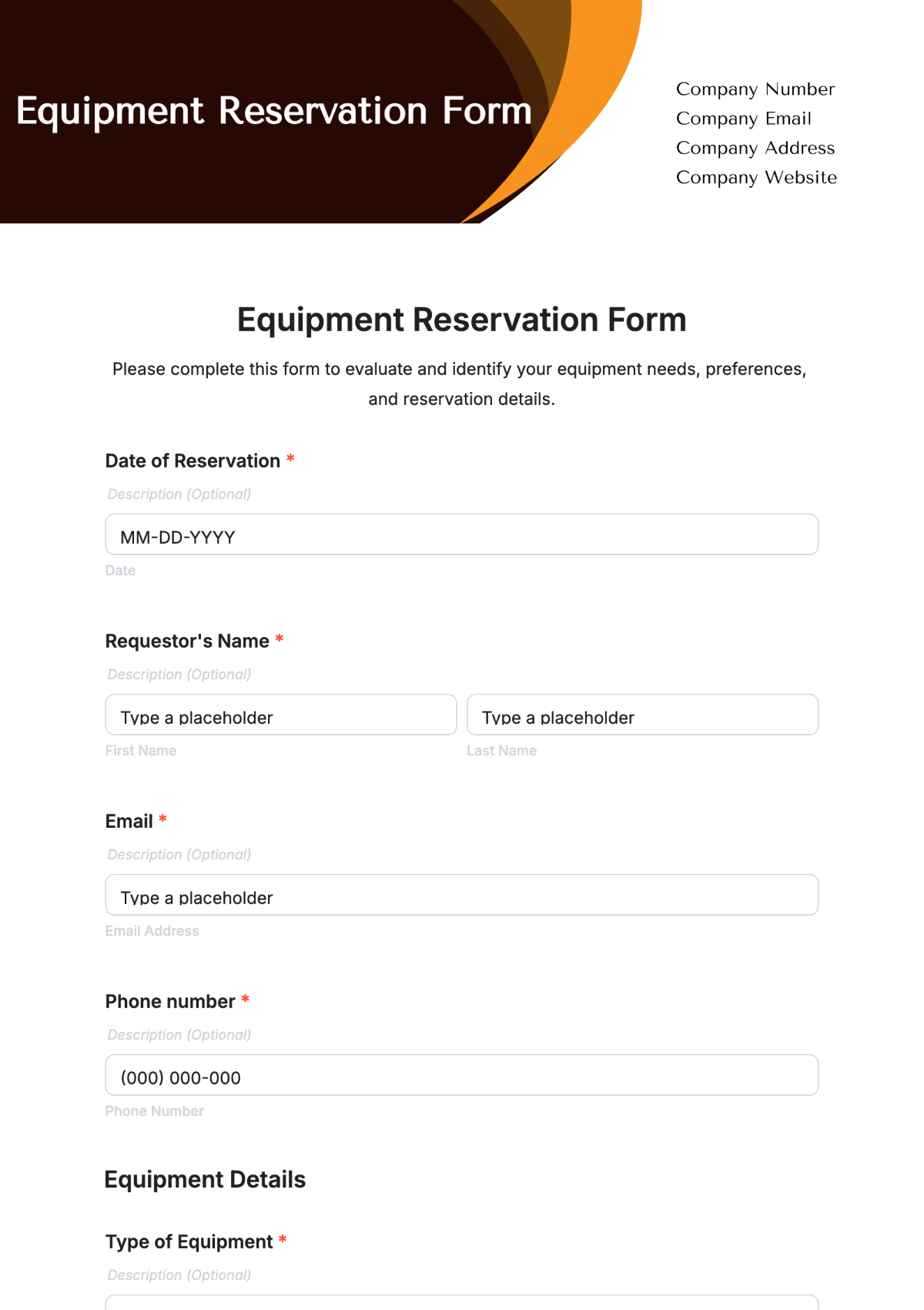 Equipment Reservation Form Template - Edit Online & Download