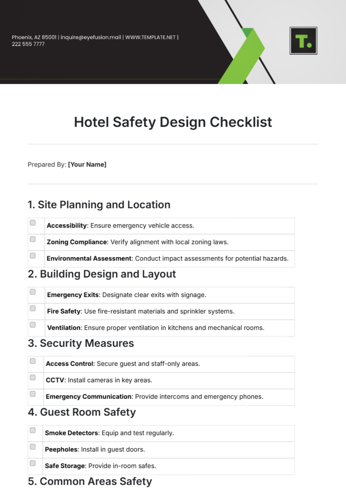 Free Hotel Safety Design Checklist Template