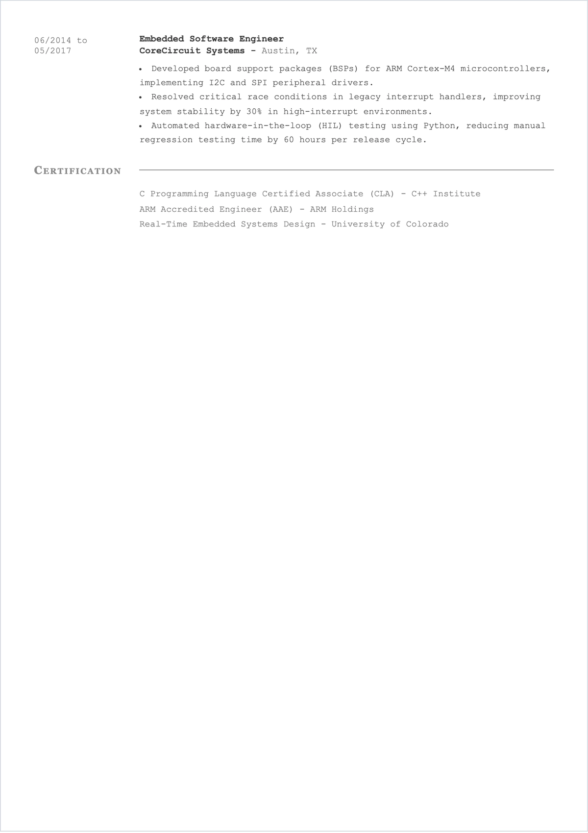 Free Embedded Systems Programmer ATS Resume Template
