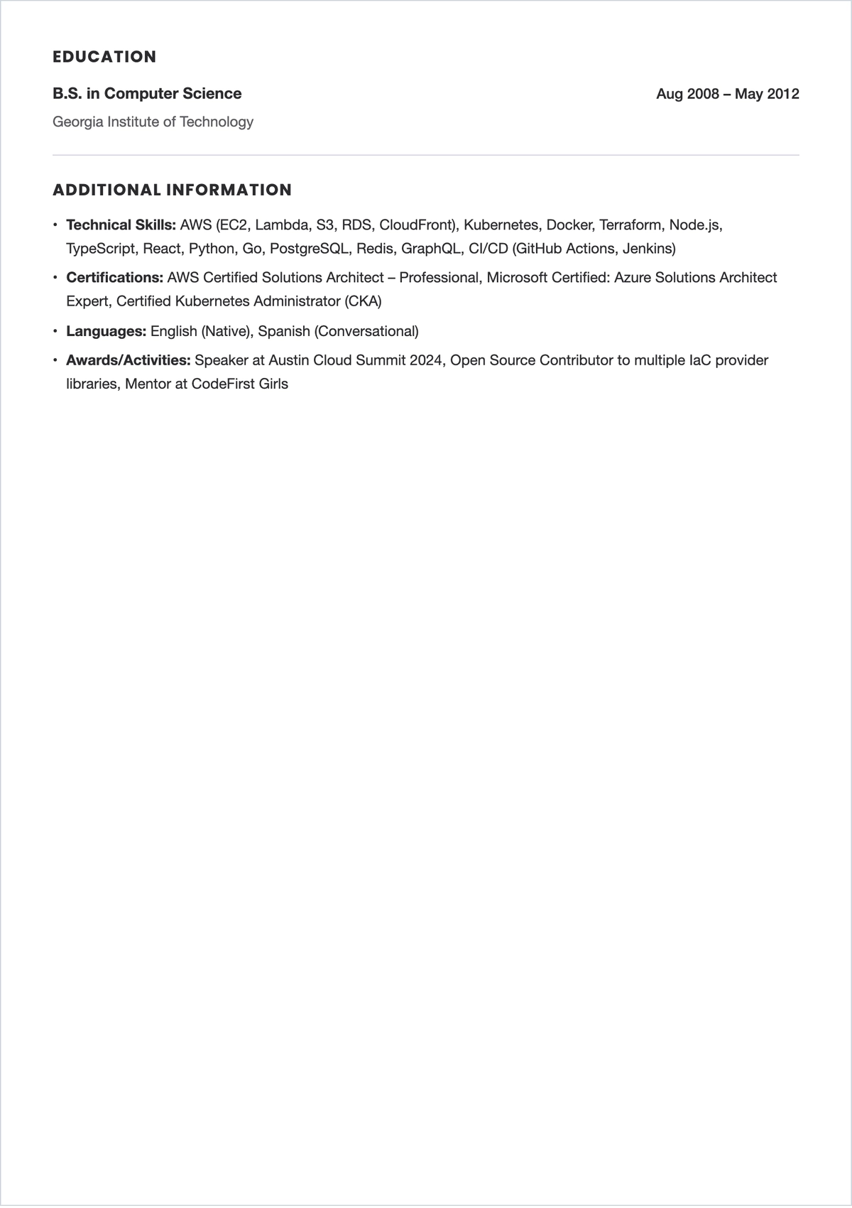Free Technical Lead Programmer ATS Resume Template, AI Resume Builder