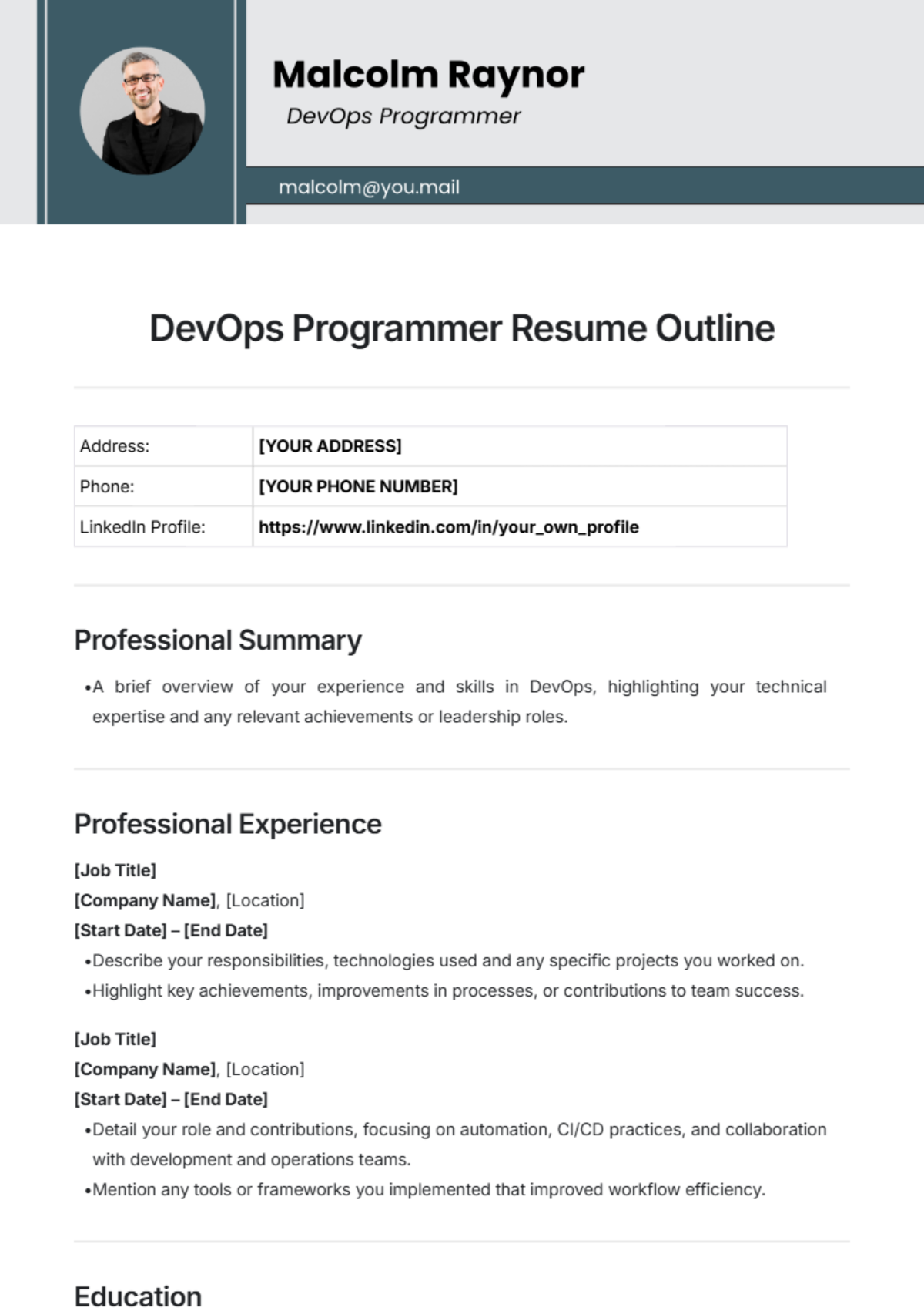 DevOps Programmer Resume Outline Template - Edit Online & Download