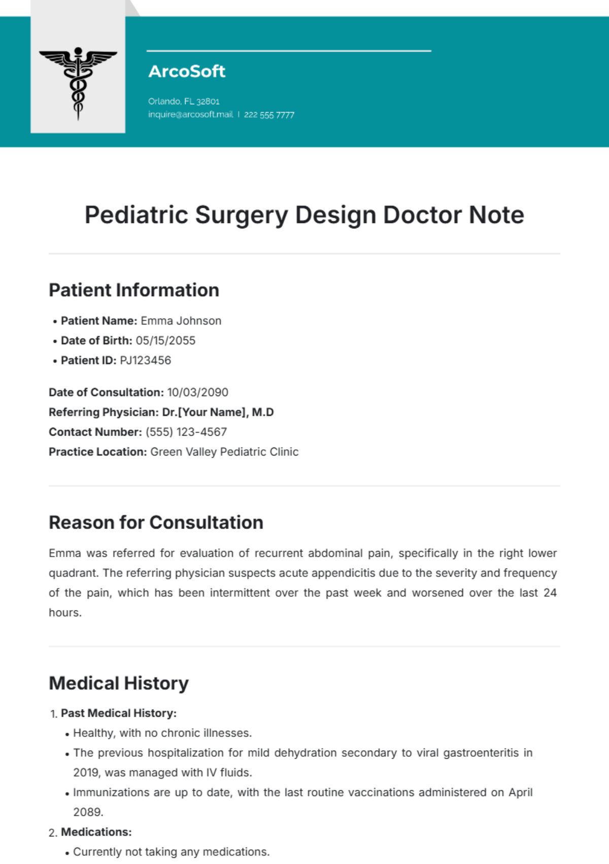 Pediatric Surgery Design Doctor Note Template - Edit Online & Download