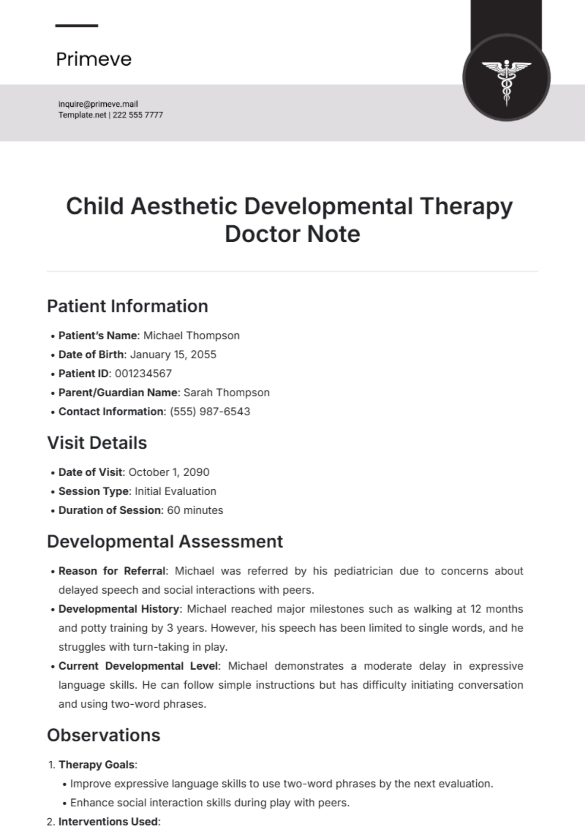 Free Child Aesthetic Developmental Therapy Doctor Note Template - Edit ...